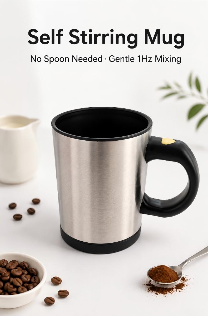 Battery-Powered Self-Stirring Mug, Automatic Mixing Cup for Coffee, Cocoa & Milk, 1Hz Gentle Mixing Drinkware for Office Use, Reusable Kitchenware, Reuse