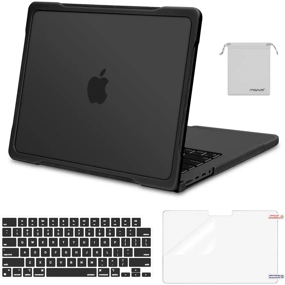 MOSISO Compatible with MacBook Pro 14 inch Case M5 2026 M4 M3 M2 M1 2025-2021 A3427 A3426 A3434 A3112 A3185 A3401 A2918 A2992 A2779 A2442, 4 in 1 Kit Anti-Crack Hard Shell with TPU Bumper, School, Screen Protector, Office, Keyboard Cover, None