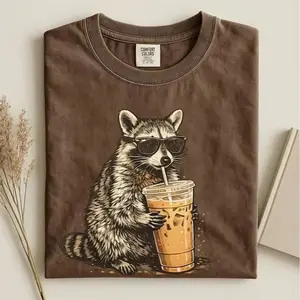 Comfort Colors Raccoon Iced Coffee Shirt, Funny Animal Graphic Tee
