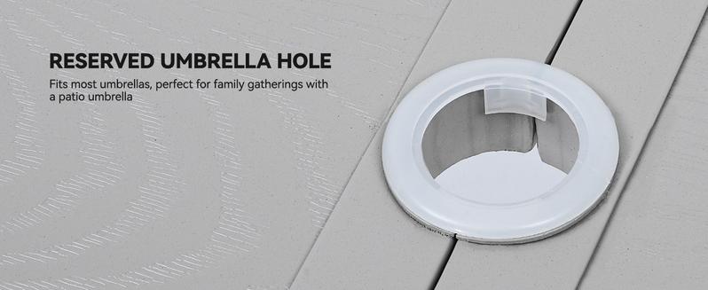 DWVO 59" Rectangular Outdoor Patio Dining Table for 6-Person, Outdoor Patio Dining Table with 2" Umbrella Hole and Sturdy Iron Frame Perfect for Lawn Backyard Garden, Gray