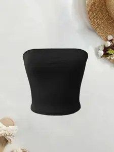 Summer Fashion Casual Solid Color Knitted Strapless Tank Top, Comfortable Slim-Fitting Ruched Waistline, Sexy Low-Cut Crop Top for Women