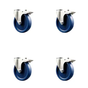 Solid Poly Swivel Bolt Hole Caster Set of 4 with 5 Inch Blue Caster Wheels-316 Stainless Steel Caster- Includes 4 Swivel Casters with Total Lock Brake - 1,200lbs. Total Capacity - Service Caster Brand