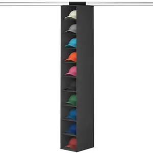 Lifewit Hat Organizer for Baseball Caps, Foldable Non-Woven Fabric Storage, Reinforced Stitching, Sturdy Hanging Design for Closet & Door Hangable Black Strap