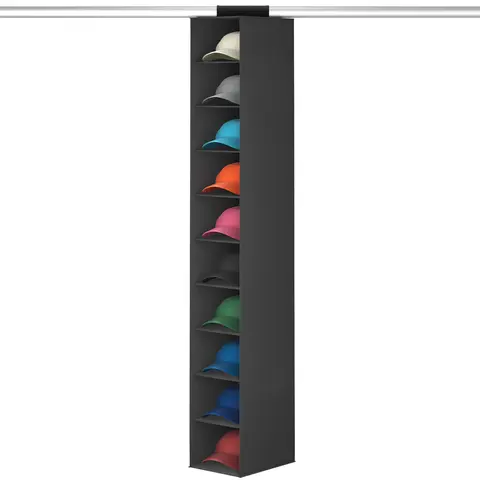 Lifewit Hanging Hat Storage Rack, Foldable Non-Woven Fabric Rod Hanger with 7 Rod-Hang Slots, 10 Compartments, Reinforced Stitching, Top Hook-and-Loop Grips, Space-Saver Black Rectangle Closet Organizer
