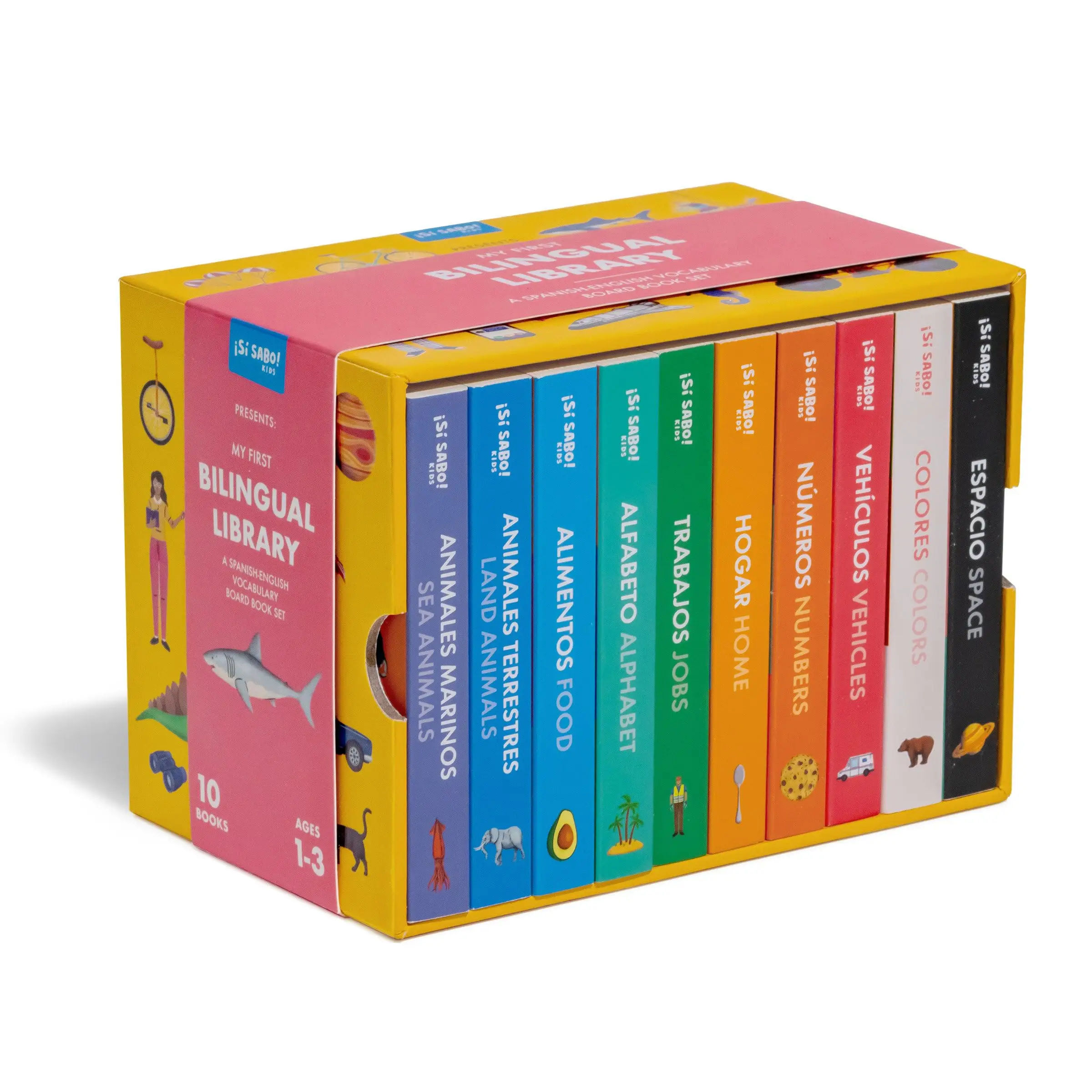 My First Bilingual Library: A Spanish-English Vocabulary Board Book Set of Colors, Numbers, Animals, Abcs, and More -- Mike Alfaro - Board Book