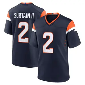 Denver Surtain II 2 Navy/Orange/White Football Player Game Jerseys, Sports Stitched T-shirts Top for Men Women Youth Boys Girls