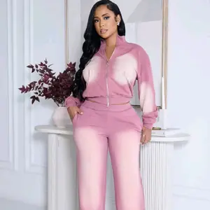 PINK WASHED SWEATPANTS SET Womenswear Clothes Suits Thick Winter