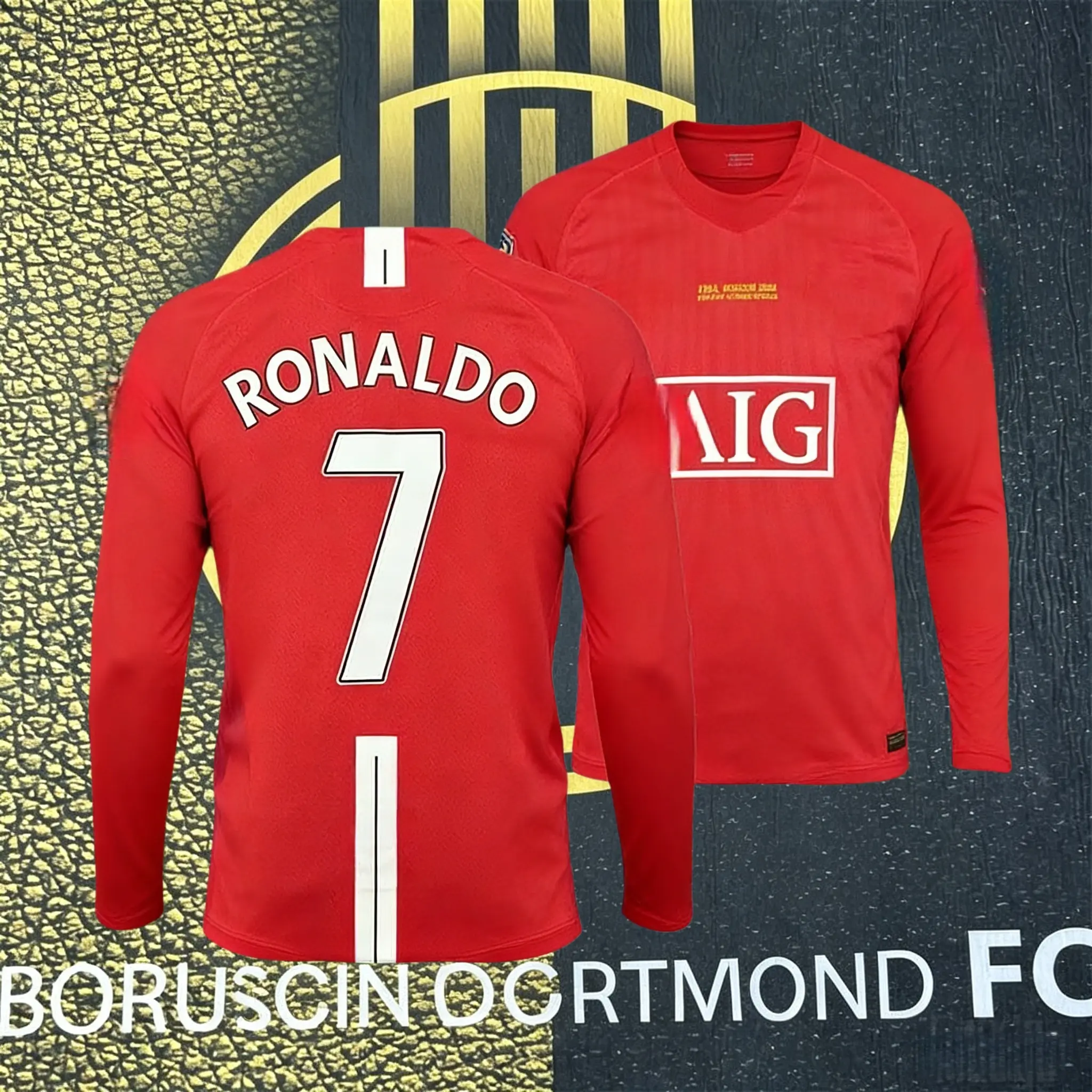 2007 2008 Home Retro Red No.7 Ronaldo LongSleeved Soccer Jersey