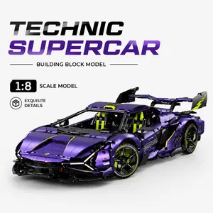 Raceforge 1:8 Stylish Fantasy & Sci-Fi Meteor Purple Static Lamborghini Supercar Convertible Fidget Toy - Building Block Set for Car Enthusiasts