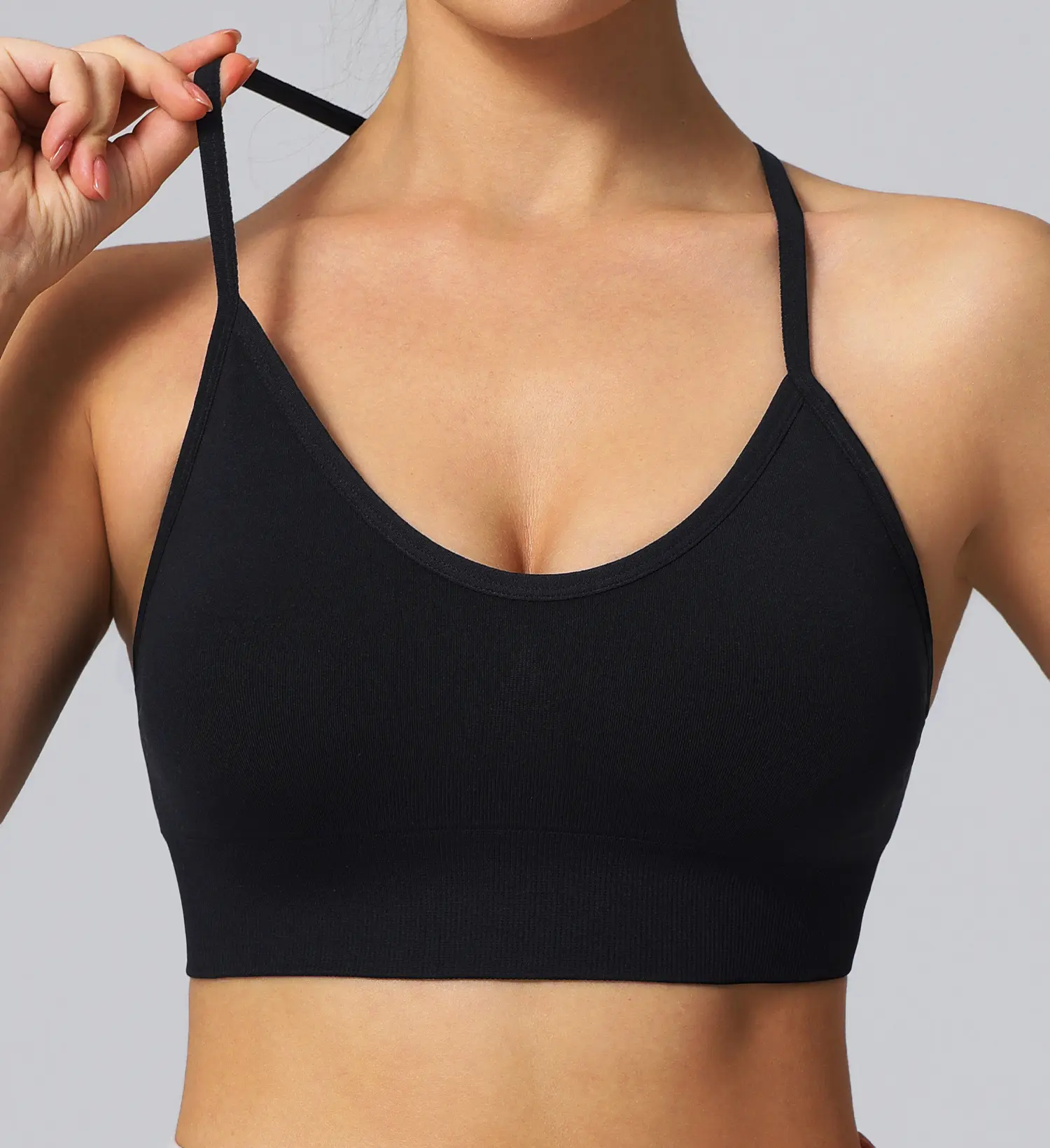 BYAWAY Women's Sports Bra - Adjustable Y-Back Spaghetti Strap Racerback, Seamless Wireless Padded Gym Top with Built-in Removable Pads for Yoga & Outdoor Workouts, Bra For Women, Solid, Adjustable Straps