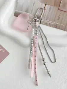 Sweetheart Heart Bag Charm, Bow Beaded Handbag Decoration, Rivet Pendant Phone Chain Keychain for Girls