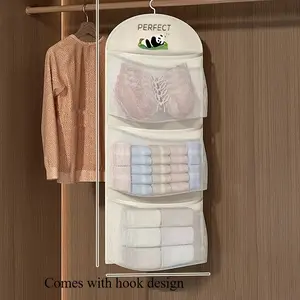 3-Tier Hanging Mesh Storage Organizer Bag, Clear Pocket Design, Wall Mounted for Underwear, Socks & Bras, Multi-Layer Clothing Organizer