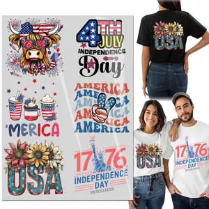 6PCS American Vintage 4th July America Design Iron On Transfer T-Shirt Stickers Iron Heat TransferFourth of July Patriotic Transfer Direct to Film Transfer DTF transfers Ready to Press