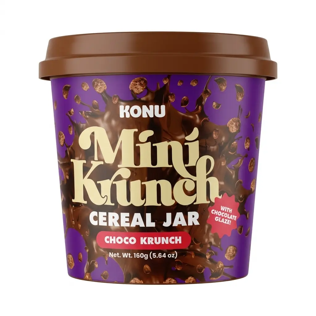KONU Mini Krunch Breakfast Cereal Jars - 160g, Cocoa (Choco), Cookies & Milk Cream, Matcha Flavors