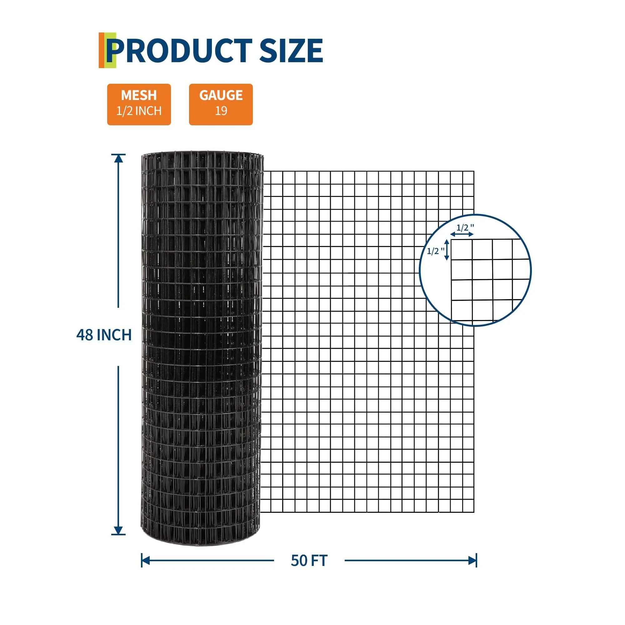 Garvee Hexagonal Wire Mesh Roll - Durable 19 GA Galvanized Chicken Wire, 1/2 Inch Mesh Size, 48 Inches by 50 Feet, Ideal for Small Animal Proof Fencing, Chicken Coops, Rabbit Hutches, and Garden Protection