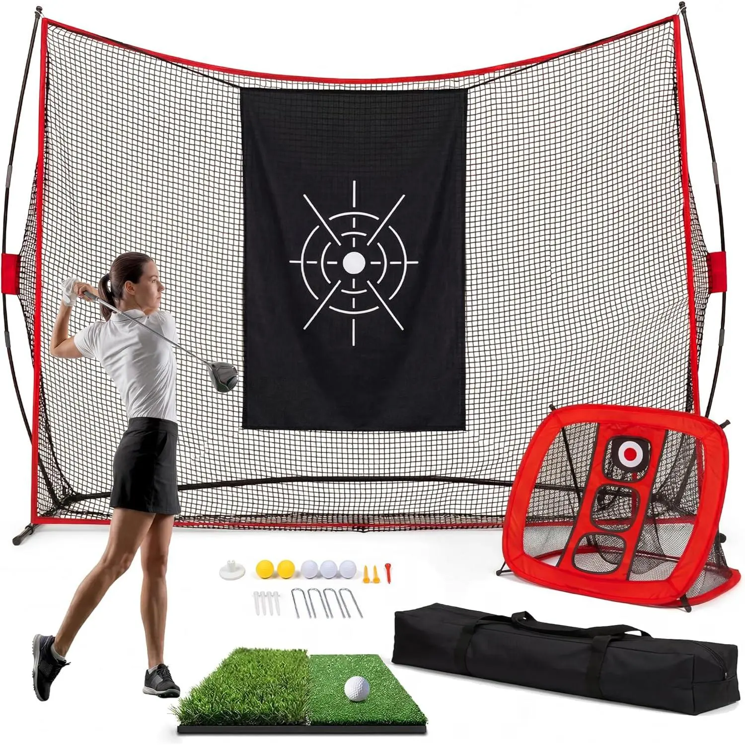 Gaomon Heavy Duty 10x7.5FT Golf Hitting Net - Practice Nets with Target Cloth, Side Barriers, Carry Bag, Foldable Mat, Reinforced Mesh for Backyard/Garage Chipping Training, Golf Swing Accessories, Indoor/Outdoor Equipment