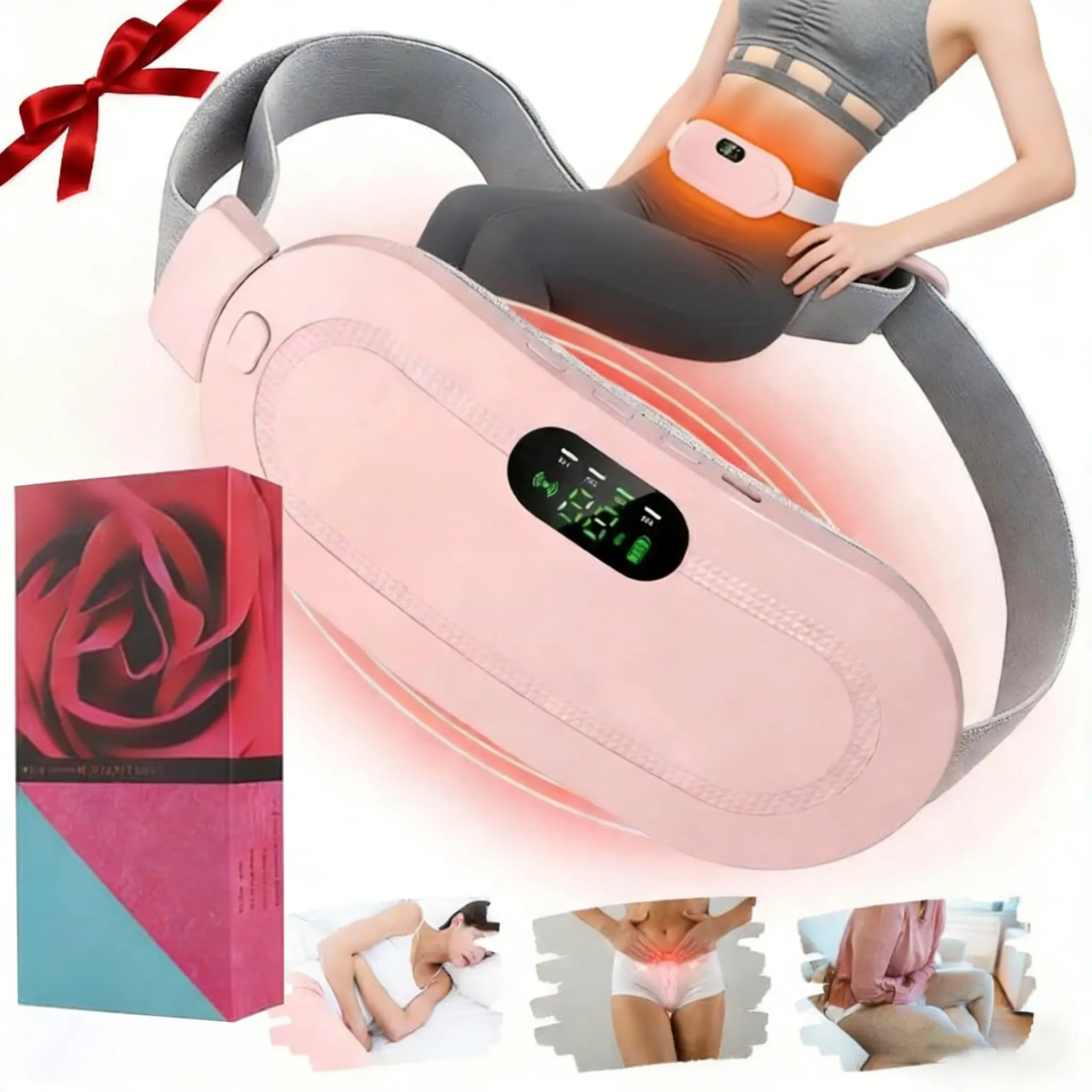 Wireless Menstrual Heating Pad, Heated Massage Belt, &, 3 Heat Levels, 4 Vibration Modes, Ideal Gift for Women