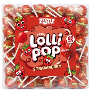 Strawberry Lollipops – 65 Count Bulk Candy Pack, Individually Wrapped Suckers – Sweet Strawberry Flavor – Party Candy, Parade Treats, Birthday Favors & Kids Events