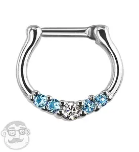 16G Blue 5 Gem Septum Clicker
