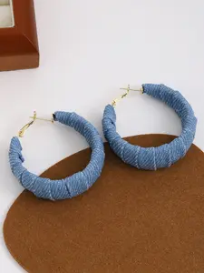 French Vintage Denim Blue Fabric Earrings, Jeans Cloth Wrapped Circle Ear Decor, Casual Literary Versatility, Commuter Daily Slimming Accessory