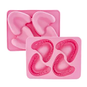 Smile Teeth Denture Shaped ICE Tray Mold for Dentists Seniors Makes 4 Cubes One Size Pink Perfect Gag Gift