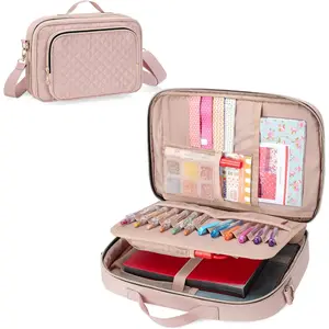 Journal Supplies Storage Case, Journal Supplies Holder with Detachable Pen Slots, Travel Organizer Holder for B5 Notebooks, Planner, Pens, Journal Supplies and Accessories,  Quilted