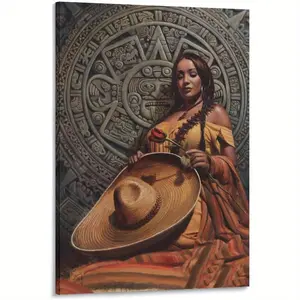 1pc Mexican Aztec Dancer Flamenco Dance Vintage Canvas Wall Art 12x18inch Decorative Frame