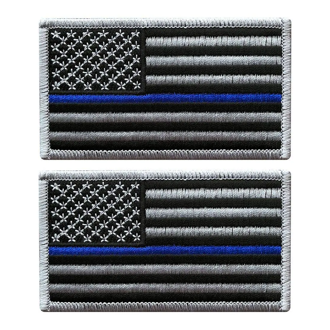 USA Flag Subdued Thin Blue Line Police Patch [2PC Bundle-3.5 X 2.0-Iron ON-BP7]