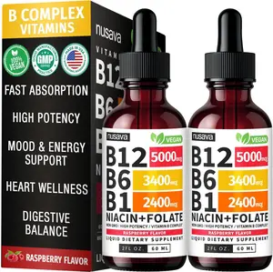 (2 Pack) Vitamin B12 and B6 Liquid Drops, B12 Sublingual Vitamin B Complex - B 12 Vitamin 5000mcg - B12 Methylcobalamin for Energy, Brain, and Heart Support with 27,200 mcg, Raspberry, (80 Servings)