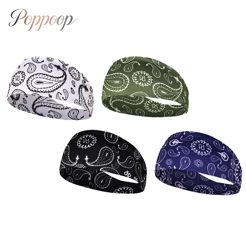 Wide Paisley Bandana Sports Headband, Non Slip Sweat Wicking Hair Wrap for Men Women, Breathable Stretch Workout Headband for Running, Gym, Cycling, Fitness, Festival, Boho Y2K Hair Accessory