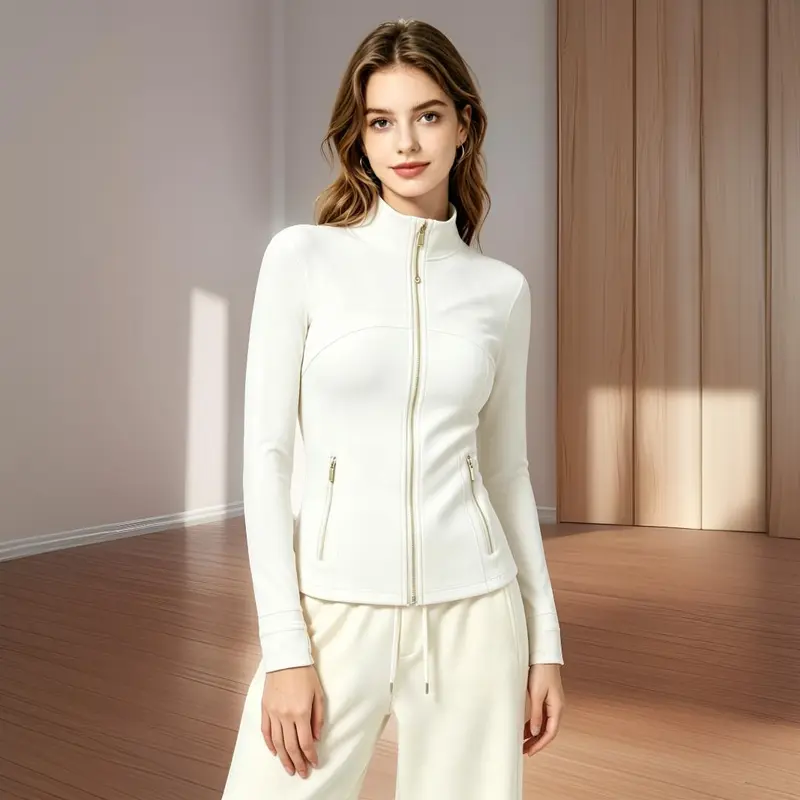 Women's Stylish Mock Neck Slim-Fitting Casual Zip-Up Athletic Jacket - Long Sleeves, Golden Zipper, Thumbholes, Pockets, Lightweight Nylon, Machine Washable, Multi-Size, Polkadot Short Version, Tops for Women, Stylish Jacket