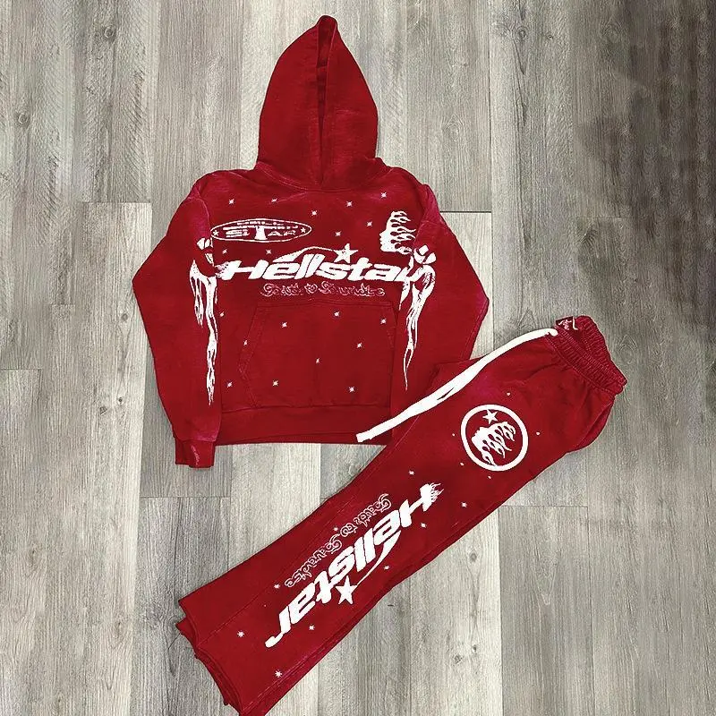 Men's New Spring & Autumn Fashion 2-Piece Hooded Sweatsuit - Casual Graphic Print, Long Sleeve & Flared Pants