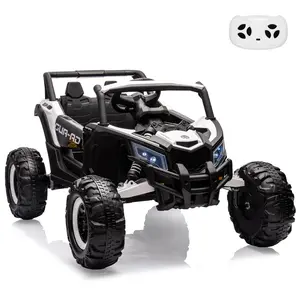 24V White Kids' Ride-On UTV Car - Battery Powered, Rechargeable, 200W Motors, Remote Control, LED Lights, USB Music Function, Spring Suspension, Metal Frame, 66 lbs, ASTM F963, CPSIA CPC, for Children Development (Ages 12+)