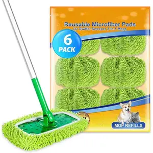 Dry Sweeping/Wet Mopping Cloths for Swiffer Sweeper Mop Deluxe Reusable & Washable Microfiber Mop Pads for All 10 Inches Flat Mop (Mop is Not Included)