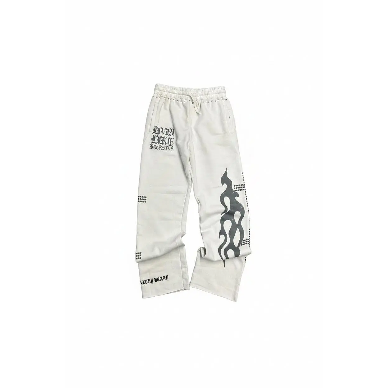 Wealthy Brand "Rockstar" Studded Joggers - White