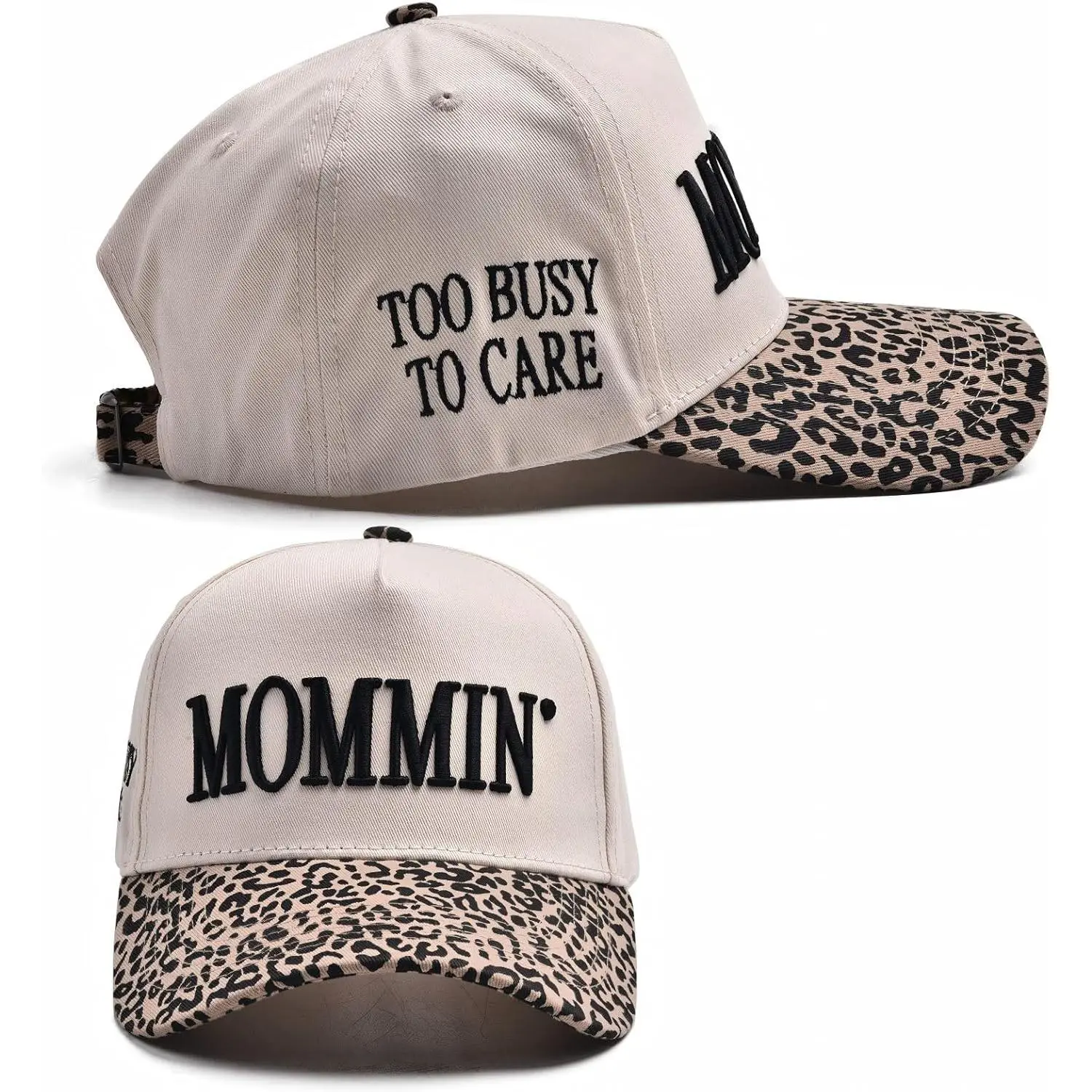 Mommin Trucker Hat for Women |   Vintage Two-Tone Ponytail Baseball Cap with Embroidered Mommin, Everyday Casual Leopard Print Sports Hat