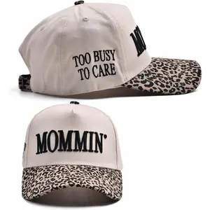 Mommin Trucker Hat for Women |   Vintage Two-Tone Ponytail Baseball Cap with Embroidered Mommin, Everyday Casual Leopard Print Sports Hat