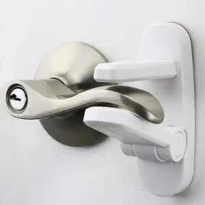 Dreambaby 2-Piece Baby-Proofing Door Lever Locks, Durable ABS Plastic, Dual-Button 1-Hand Op for Adults, 3M Adhesive, Tool-Free Installation, Prevents Toddlers from Opening Doors, One-Hand Op