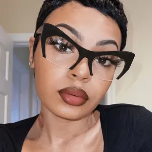 Chic Half-Frame Eyewear, Computer Glasses Designed for Women, Cat-Eye Glasses for Embellishment.