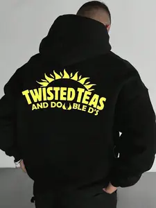Men's Twisted Teas and Double D's Graphic Hoodie - Cotton Blend Black Long Sleeve Pullover Regular Fit _ Soft & Breathable Fabric, Durable Print, Everyday Comfort
