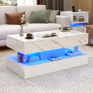 High Glossy LED Coffee Table,Modern Coffee Table for Living Room,Living Room Tables,Large Living Room Furniture,APP LED Lights,Black/White Coffee Table for Living Room (Black)