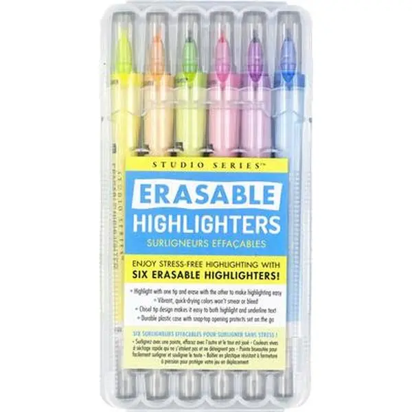 Studio Series Erasable Highlighters (Set of 6) - Vibrant, Durable, Safe Highlighting Tool for Books, Magazines, 12 and Up Career & Self-Help Enthusiasts
