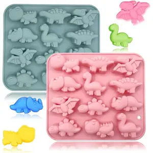 2 Pack 3D Cute Dinosaur Silicone Molds 12 Cavity Dinosaur Themed Baking Mould Tray DIY Baking Tool for Easter Chocolate Cake Dessert Candy Mousse Pastry Handmade Soap Cupcake Topper