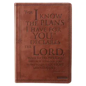 Classic Journal I Know The Plans Bible Verse, Inspirational Scripture Notebook, Ribbon Marker, Brown Faux Leather Flexcover, 336 Ruled Pages