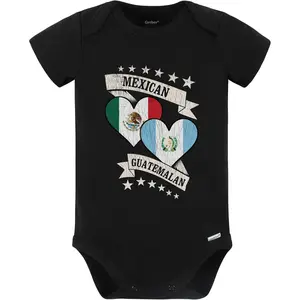 Really Awesome Shirts Mexican Guatemalan Heart Flags Mexico Guatemala Baby Bodysuit (Black)