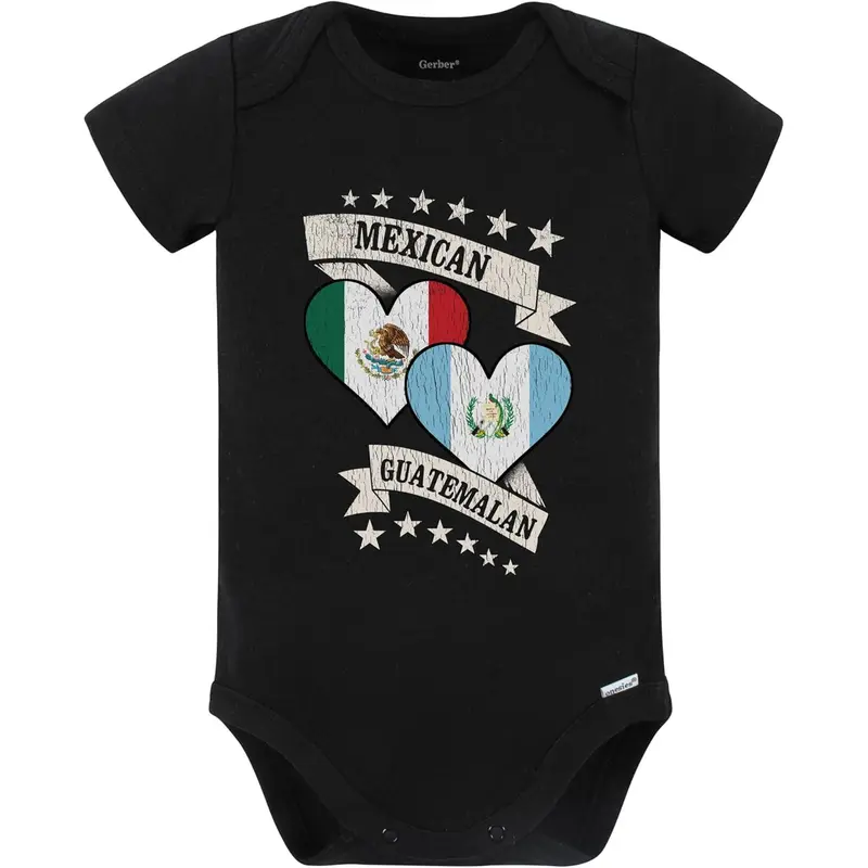 Really Awesome Shirts Mexican Guatemalan Heart Flags Mexico Guatemala Baby Bodysuit (Black)