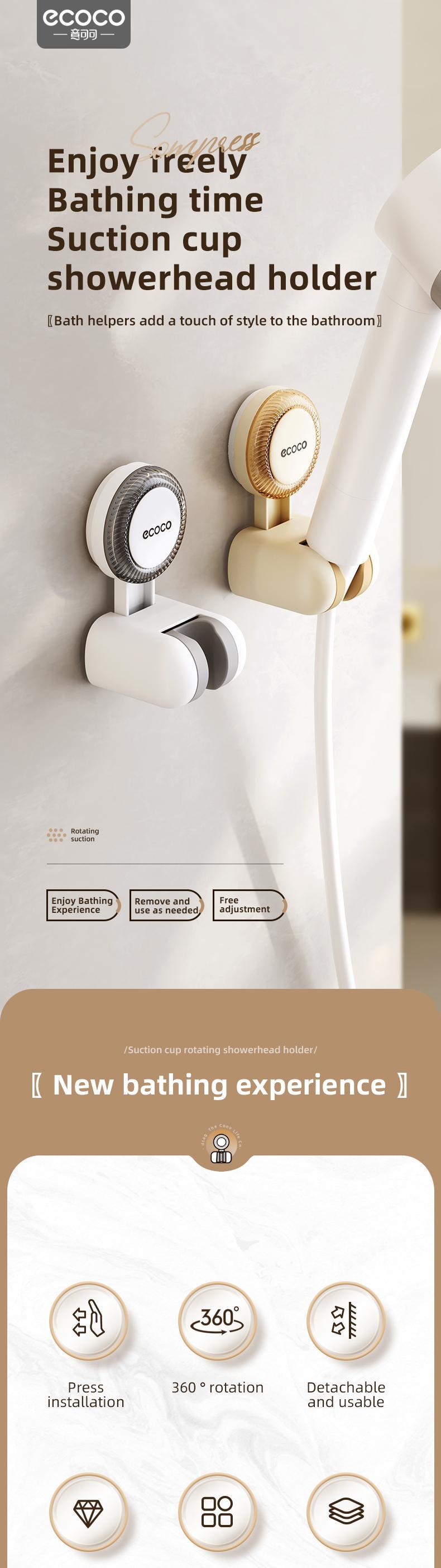 RENEMOS Relocatable Shower Head Holder - Damage-Free Suction Cup Mount - No Drill, No Tools Needed - Adjustable Shower Stand for Tile & Glass - Reusable & Removable - Perfect for Apartments & Rentals