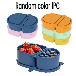 Reusable Silicone Snack Box with Lid, Mini Dual Compartment Design, Portable Food Storage Container for Picnics, School, Office