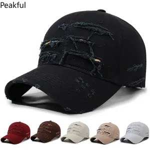 Trendy Hip-hop Hole Breaking Ripped Baseball Cap Vintage Washed Old Duckbill Cap Korean Ins Deep Top Sunshade Couple Hat