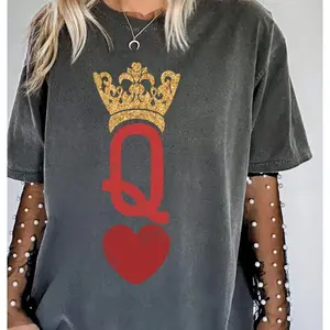 Queen of Hearts Vintage Inspired Tee, Valentine's Day Gift T shirt, Birthday Gift Girl, Hearts t shirt, Gift for Girl friend Cotton Graphic Tees Sweatshirt Hoodie